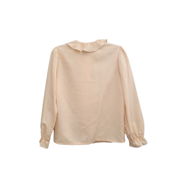 Vintage Sears Beige Poet Ruffle Sleeve, Collar and Button Down Blouse Shirt - Picture 3 of 6